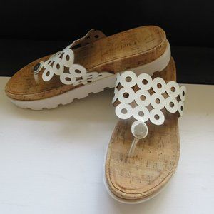 b.o.c Born Cork Wedge Slide Sandals "Mel" White Leather Size 8 M/W